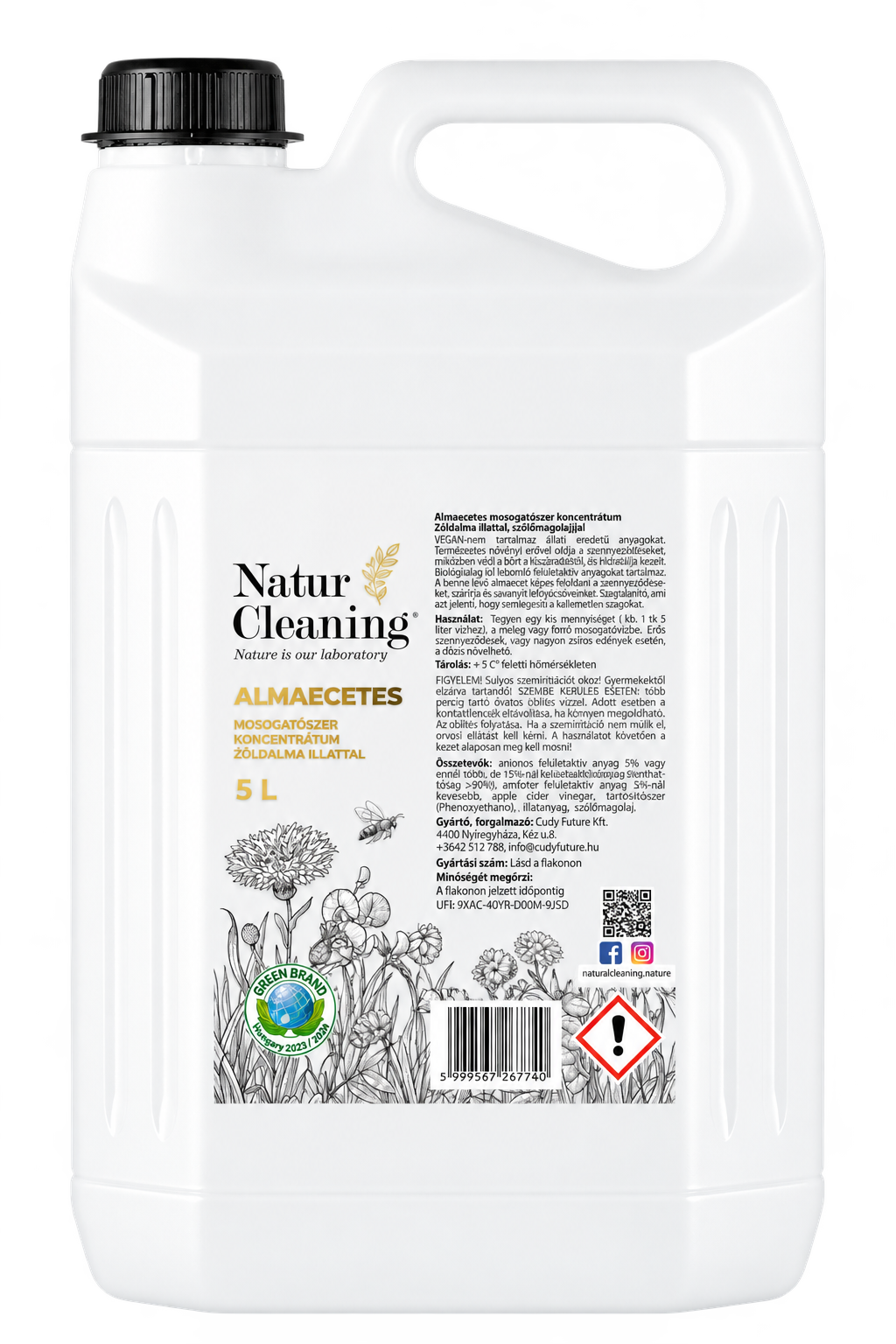 Naturcleaning Mosogatószer Almaecetes zöldalma illattal 5 liter