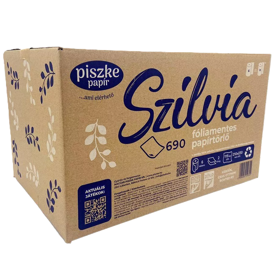 Szilvia fóliamentes papírtörlő, 2 rétegű, 6 tekercs/doboz