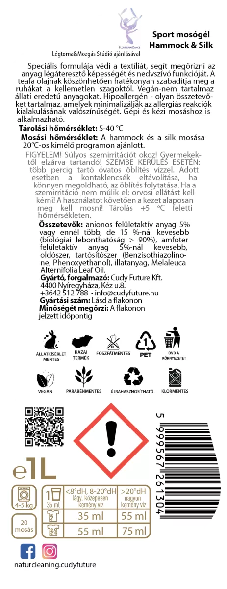 Naturcleaning Sport Hammock &amp; Silk mosógél 1 liter – galéria