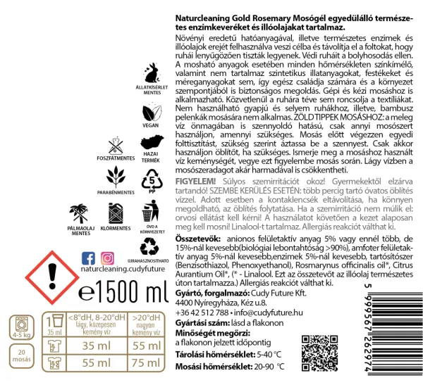 Naturcleaning Gold Rosemary hipoallergén mosógél 1,5 liter – galéria