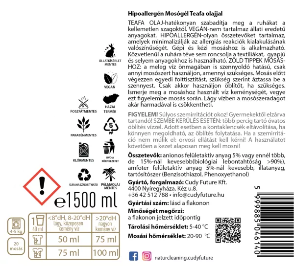 Naturcleaning Teafa Aloe hipoallergén mosógél 1,5 liter – galéria