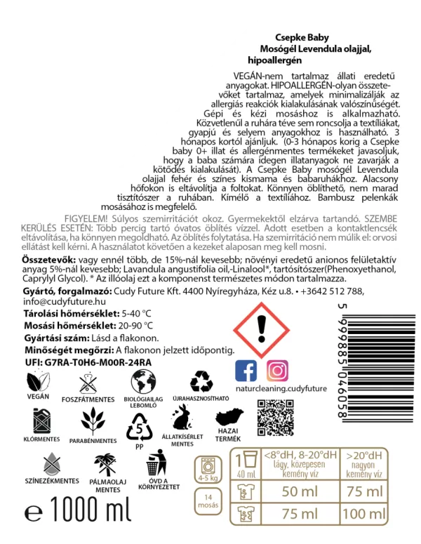 Csepke Baby mosógél levendula olajjal 3m+ 1 liter – galéria