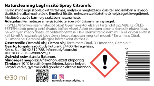 Naturcleaning Légfrissítő Spray Citromfű 30 ml – galéria
