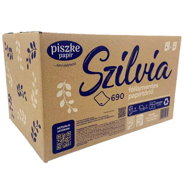 Szilvia fóliamentes papírtörlő, 2 rétegű, 6 tekercs/doboz