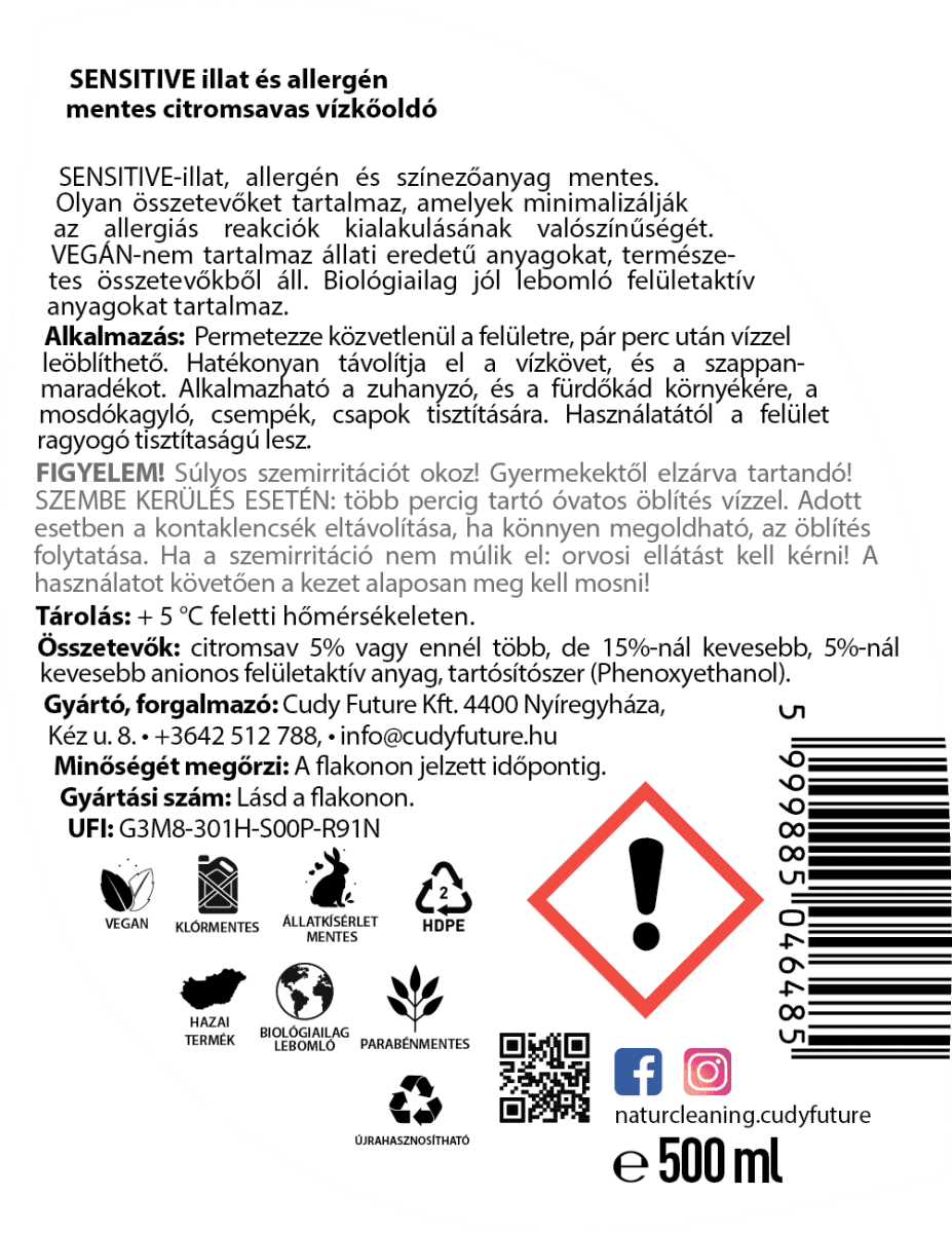 Sensitive illat és allergén mentes citromsavas vízkőoldó 500 ml – galéria