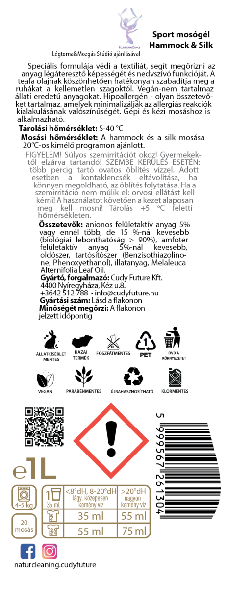 Naturcleaning Sport Hammock &amp; Silk mosógél 1 liter – galéria