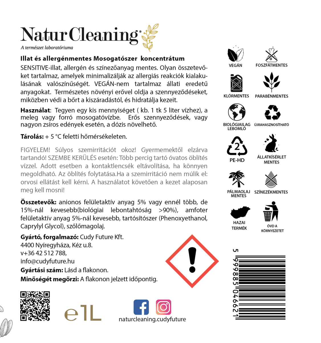 Naturcleaning Mosogatószer Sensitive illat és allergénmentes 1 liter – galéria