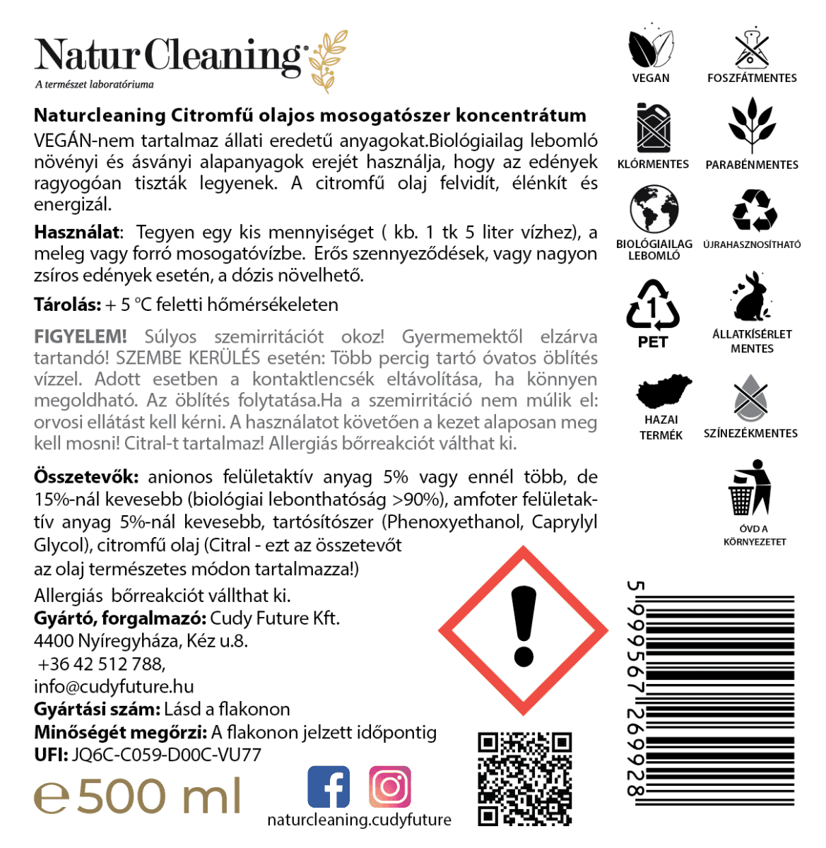 Naturcleaning Mosogatószer Citromfű olajos 500ml – galéria