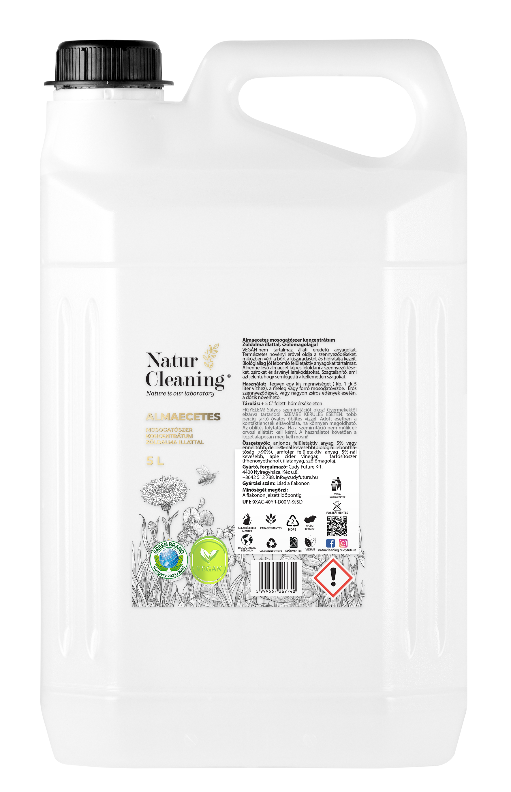 Naturcleaning Mosogatószer Almaecetes zöldalma illattal 5 liter