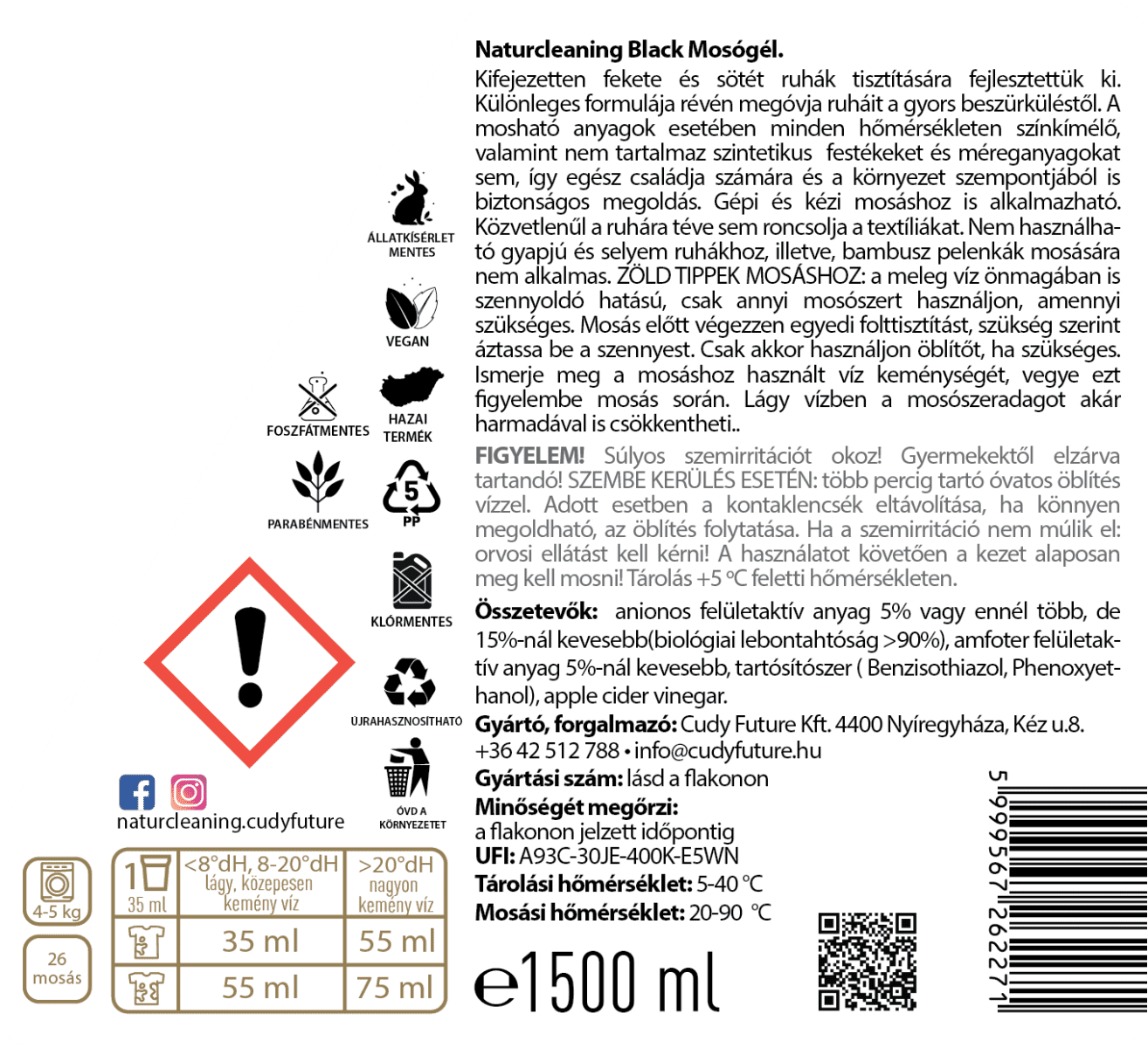 Naturcleaning Black hipoallergén mosógél 1,5 liter – galéria
