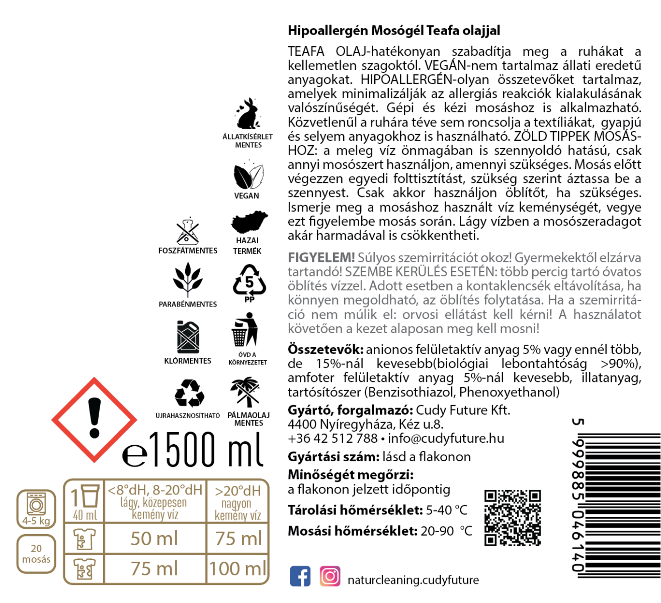 Naturcleaning Teafa Aloe hipoallergén mosógél 1,5 liter – galéria