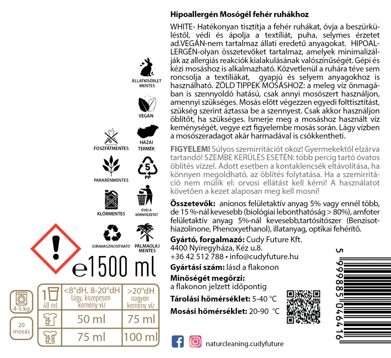 Naturcleaning White hipoallergén mosógél 1,5 liter – galéria