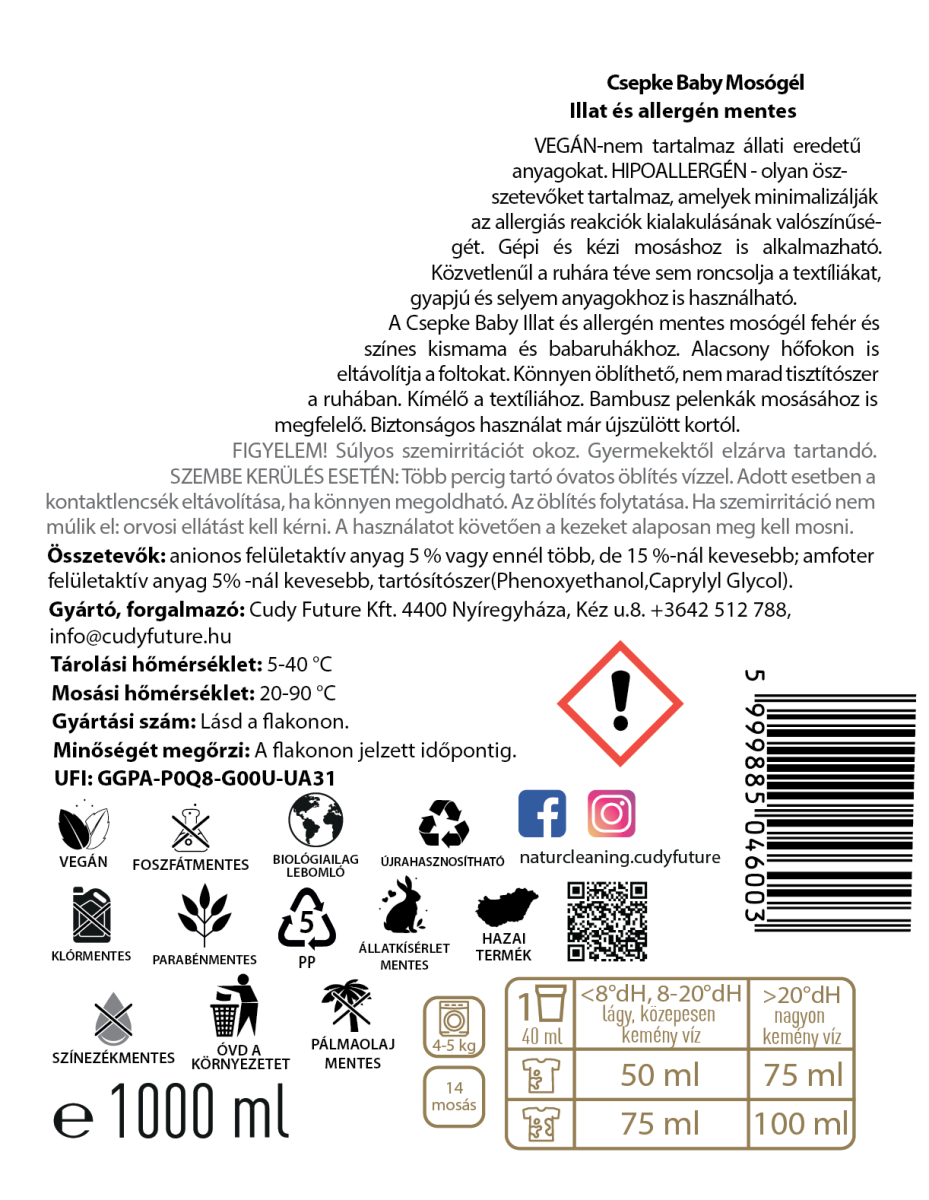 Csepke Baby allergénmentes mosógél 0m+4 liter – galéria