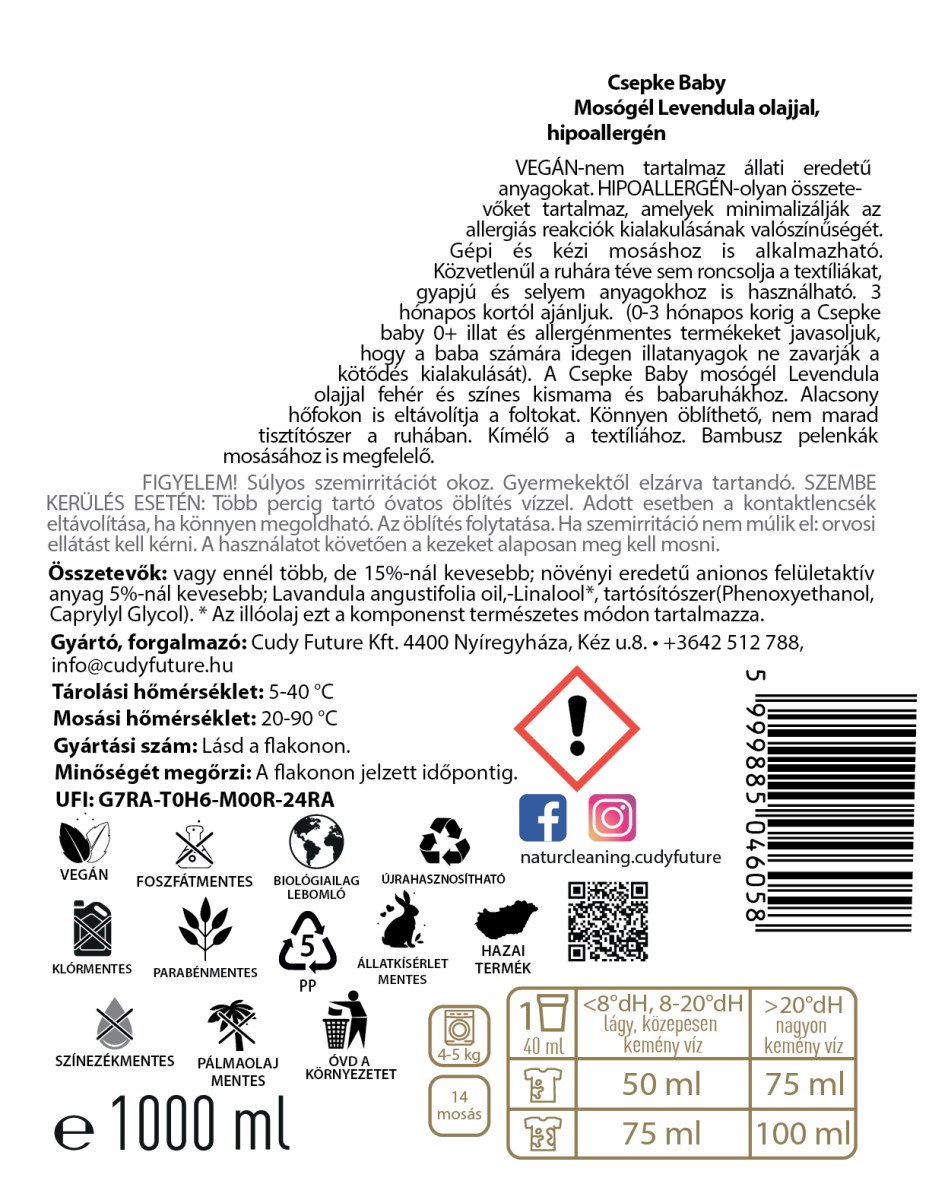 Csepke Baby mosógél levendula olajjal 3m+ 1 liter – galéria