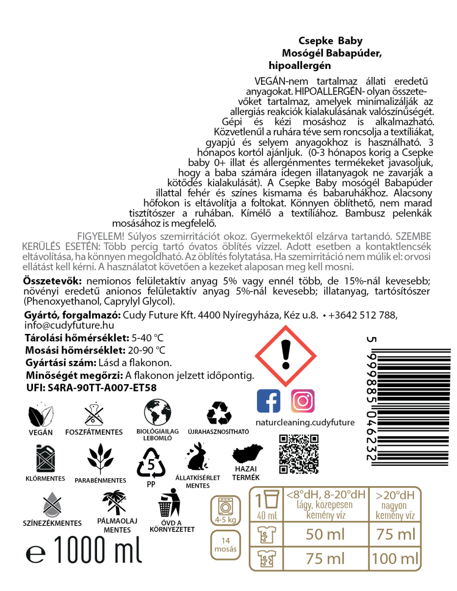 Csepke baby hipoallergén mosógél babapúder 1 liter – galéria
