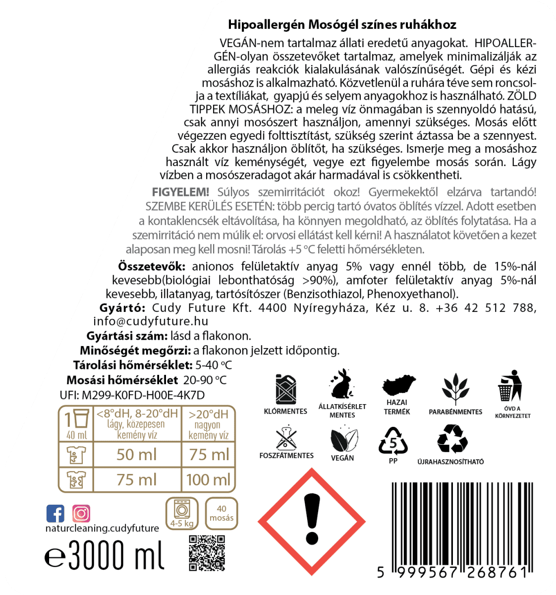 Naturcleaning Color hipoallergén  mosógél 3 liter – galéria