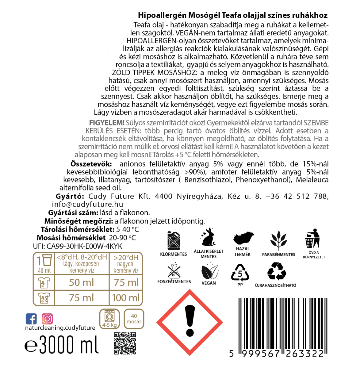 Naturcleaning Teafa-Aloe hipoallergén mosógél 3 liter – galéria