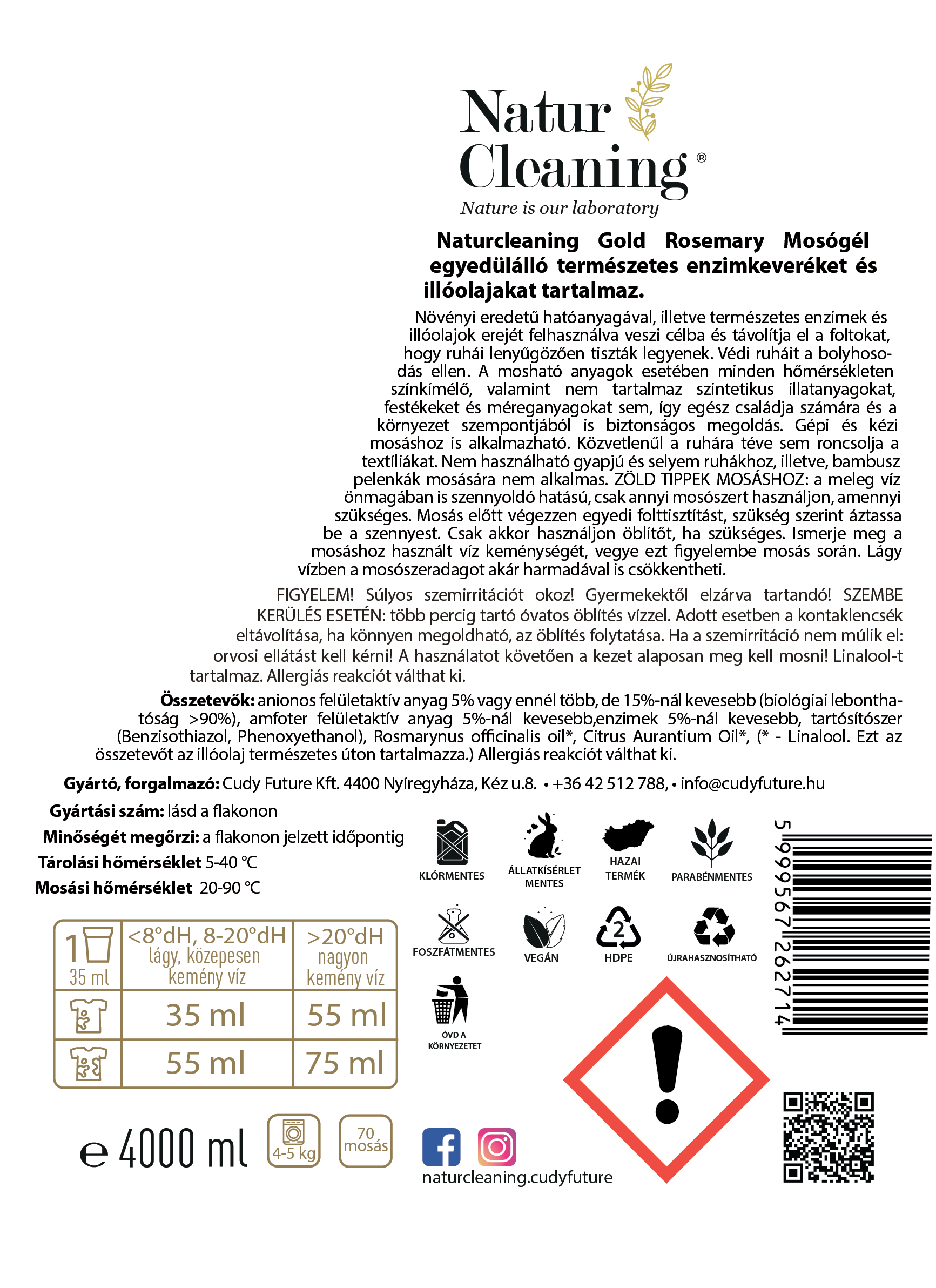 Naturcleaning Gold Rosemary hipoallergén mosógél 4 liter – galéria