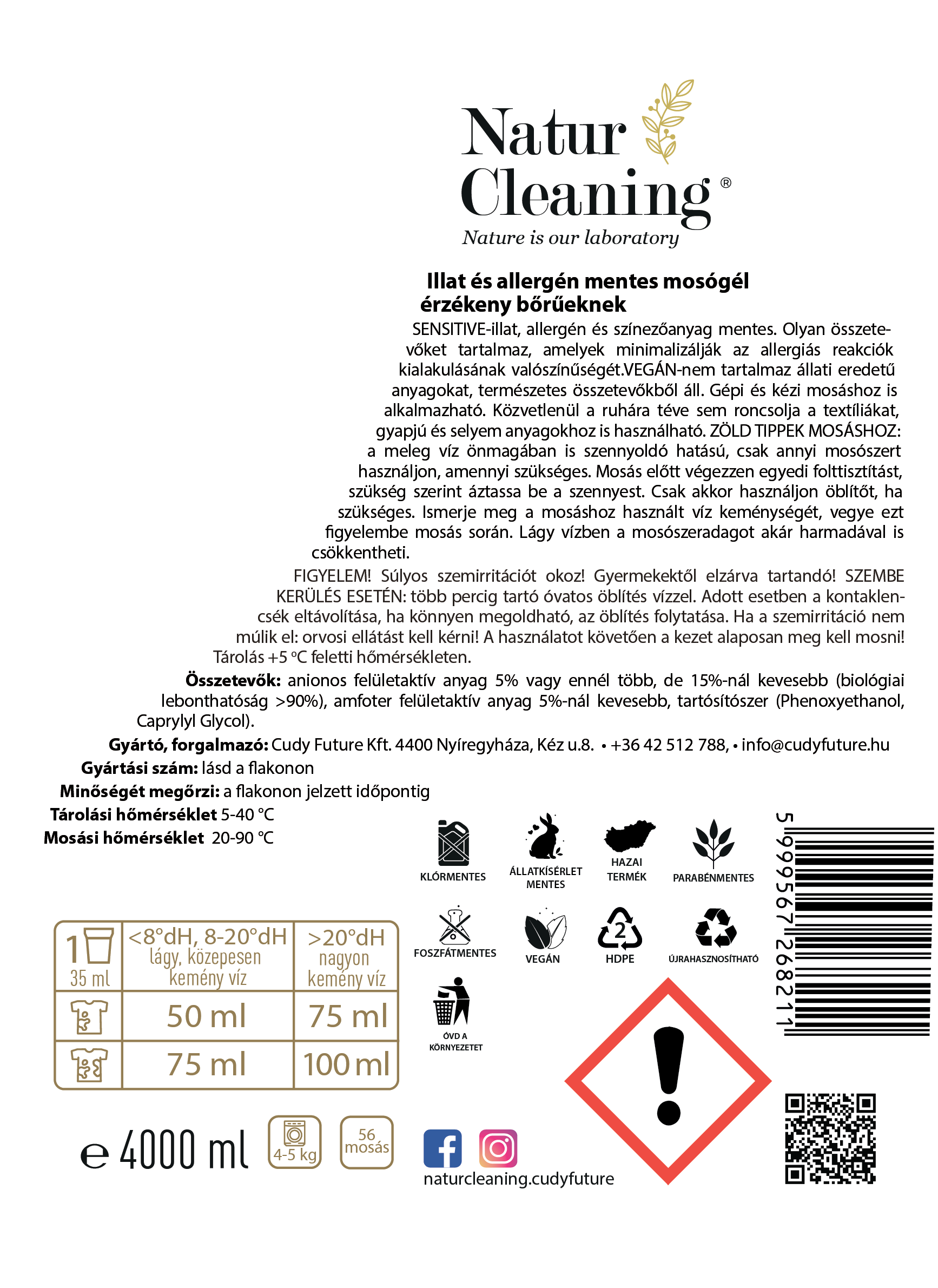 Naturcleaning Sensitive Illat,- és allergénmentes mosógél 4 liter – galéria