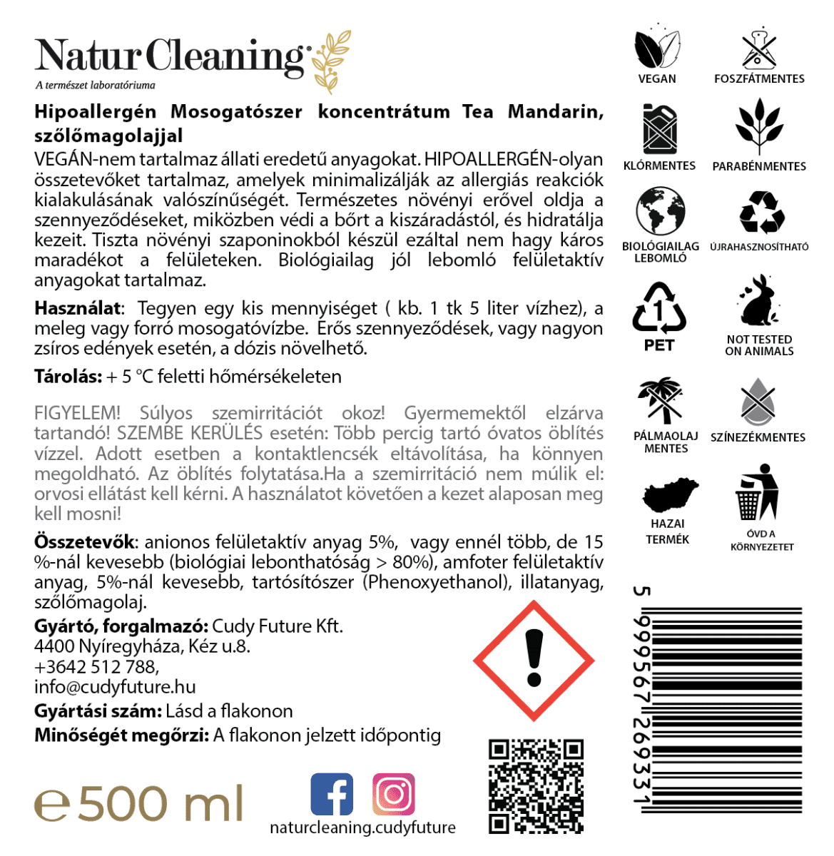 Naturcleaning Mosogatószer Tea-mandarin 500 ml – galéria
