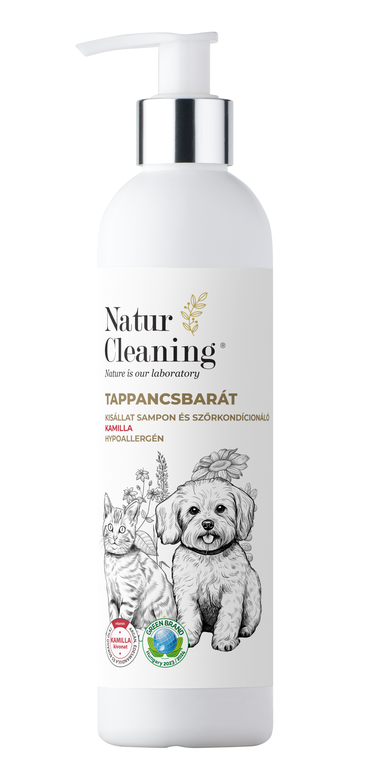 Naturcleaning Tappancsbarát Hipoallergén Kisállat sampon és szőrkondicionáló Kamilla 250 ml