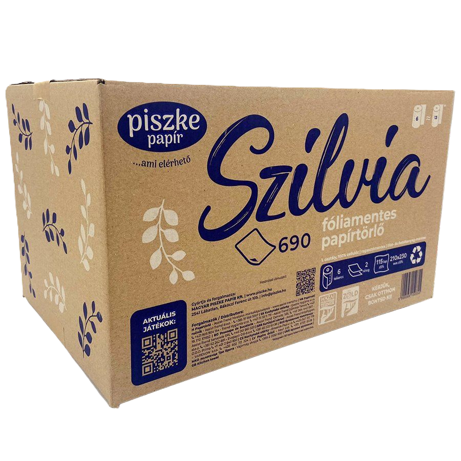 Szilvia fóliamentes papírtörlő, 2 rétegű, 6 tekercs/doboz